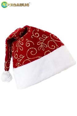 CAPPELLO BABBO NATALE VELLUTO STAMPATO BORDEAUX